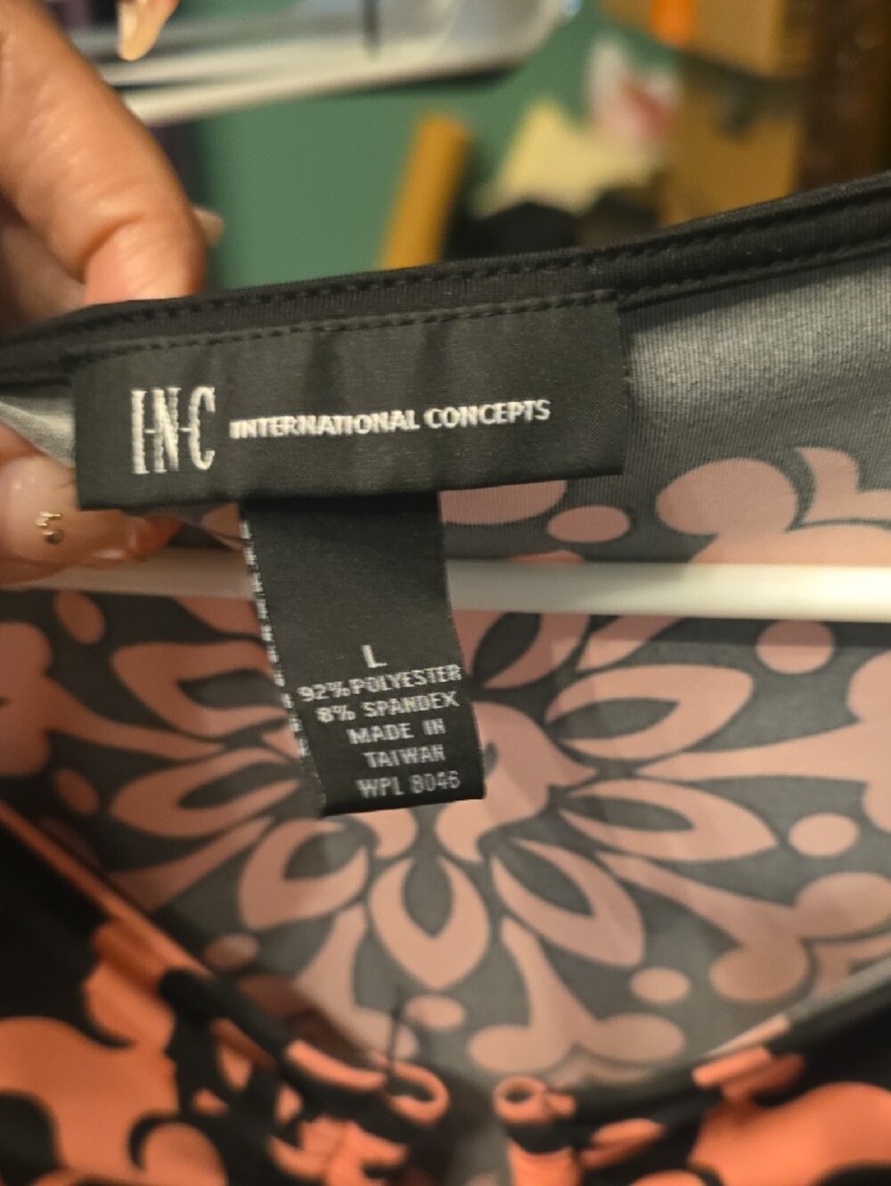 INC International Concepts Black Dress with Light Pink Floral Scrolls - Picture 2 of 3